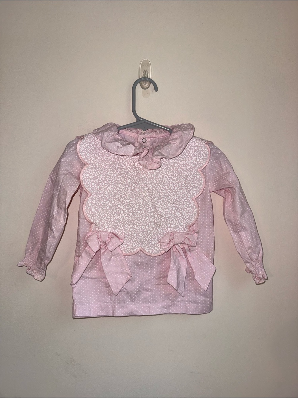 Girls' Pink Ruffle Bib-Front Long Sleeve Set
